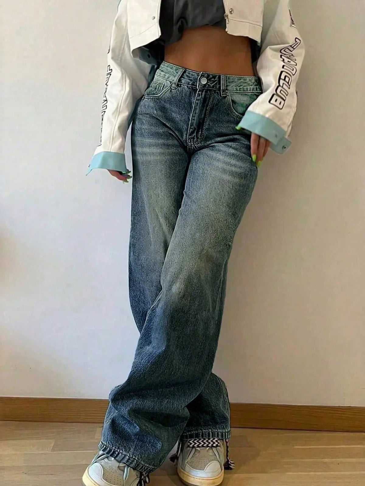 Vintage Wash Wide-Leg Jeans