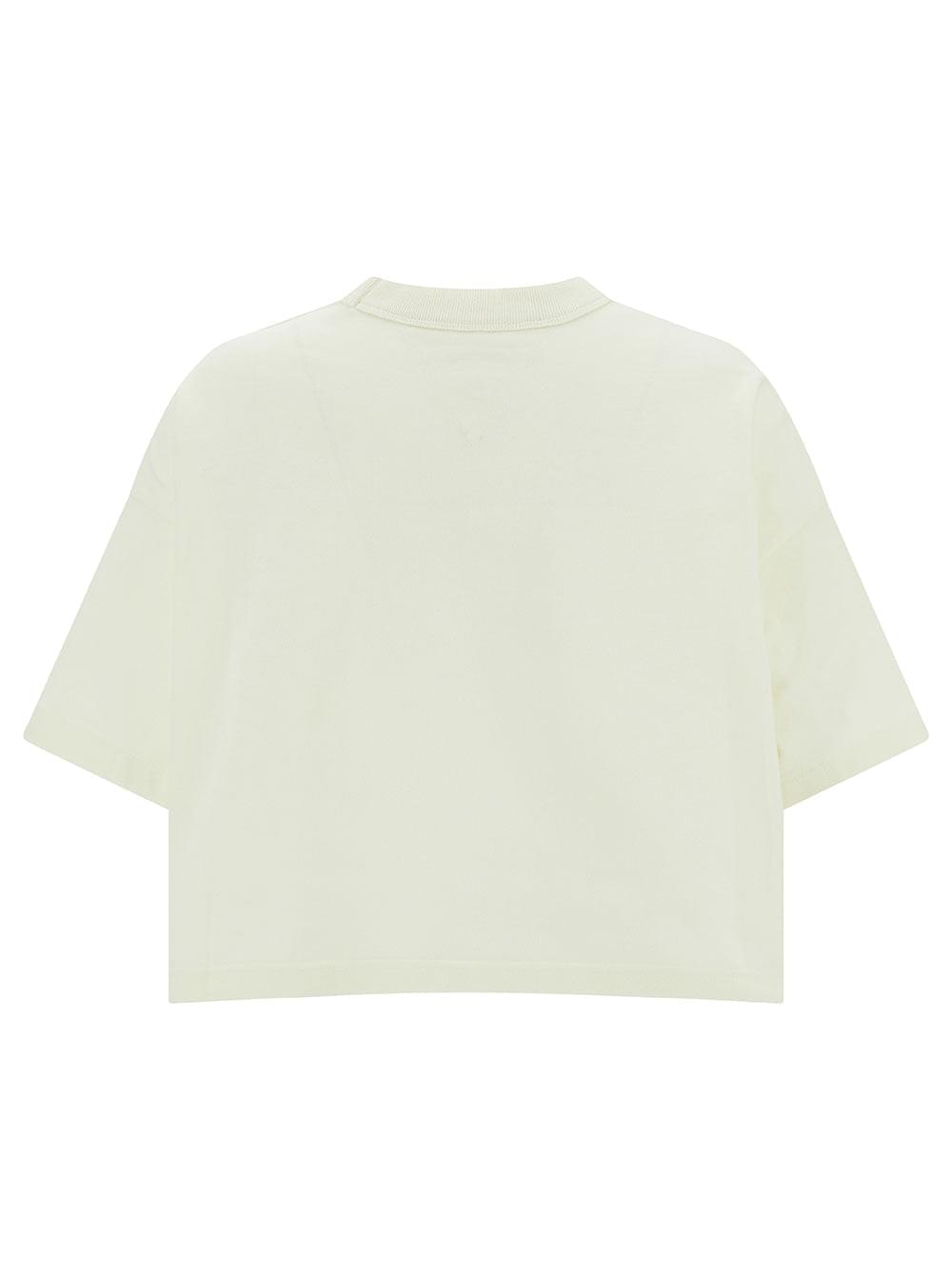 Bottega Veneta Women White Crop T-Shirt With Patch Pockets In Cotton Woman