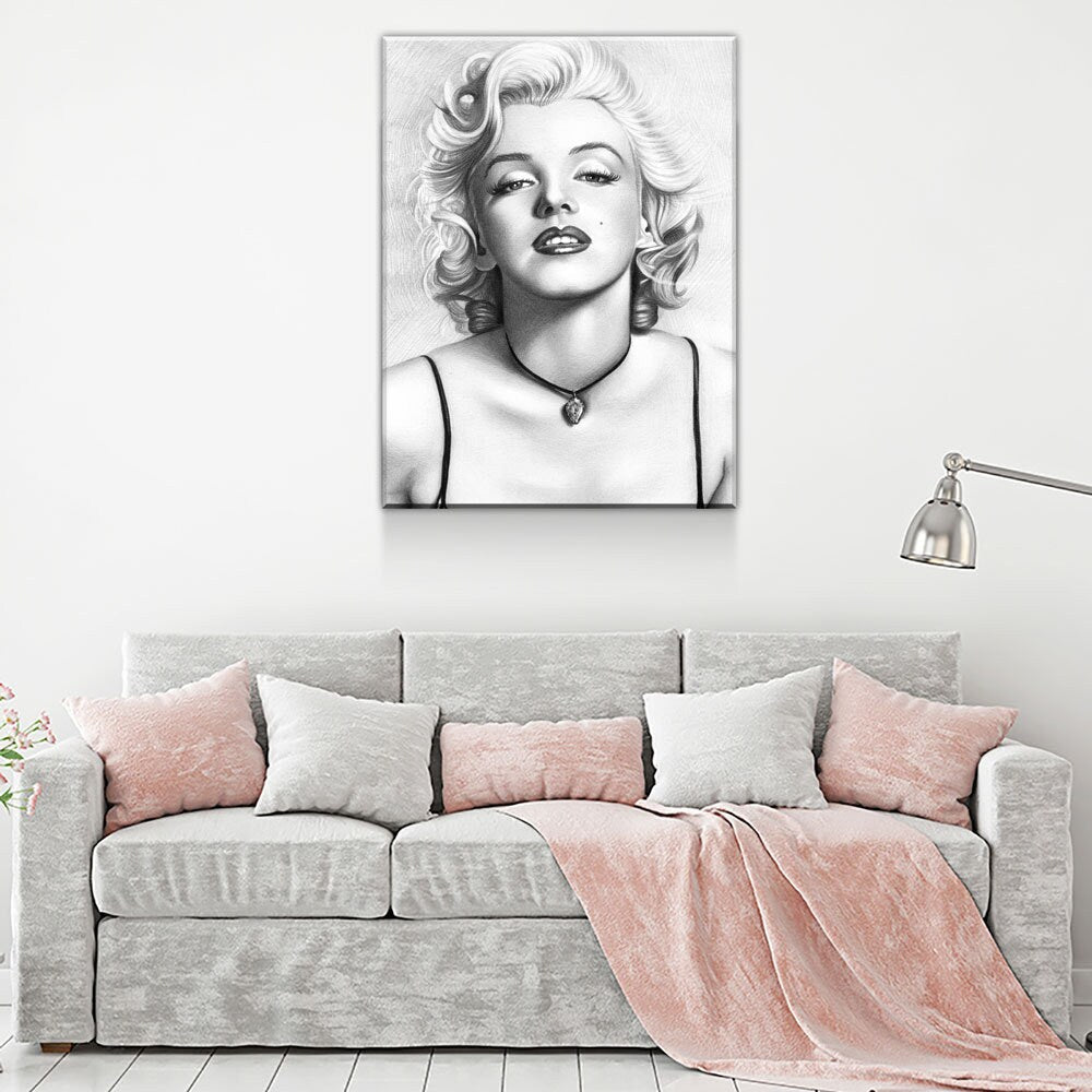 Marilyn Monroe Canvas Wall Art, Black & White Marilyn Monroe Sketch, Marilyn Monroe Drawing, Marilyn Monroe Print