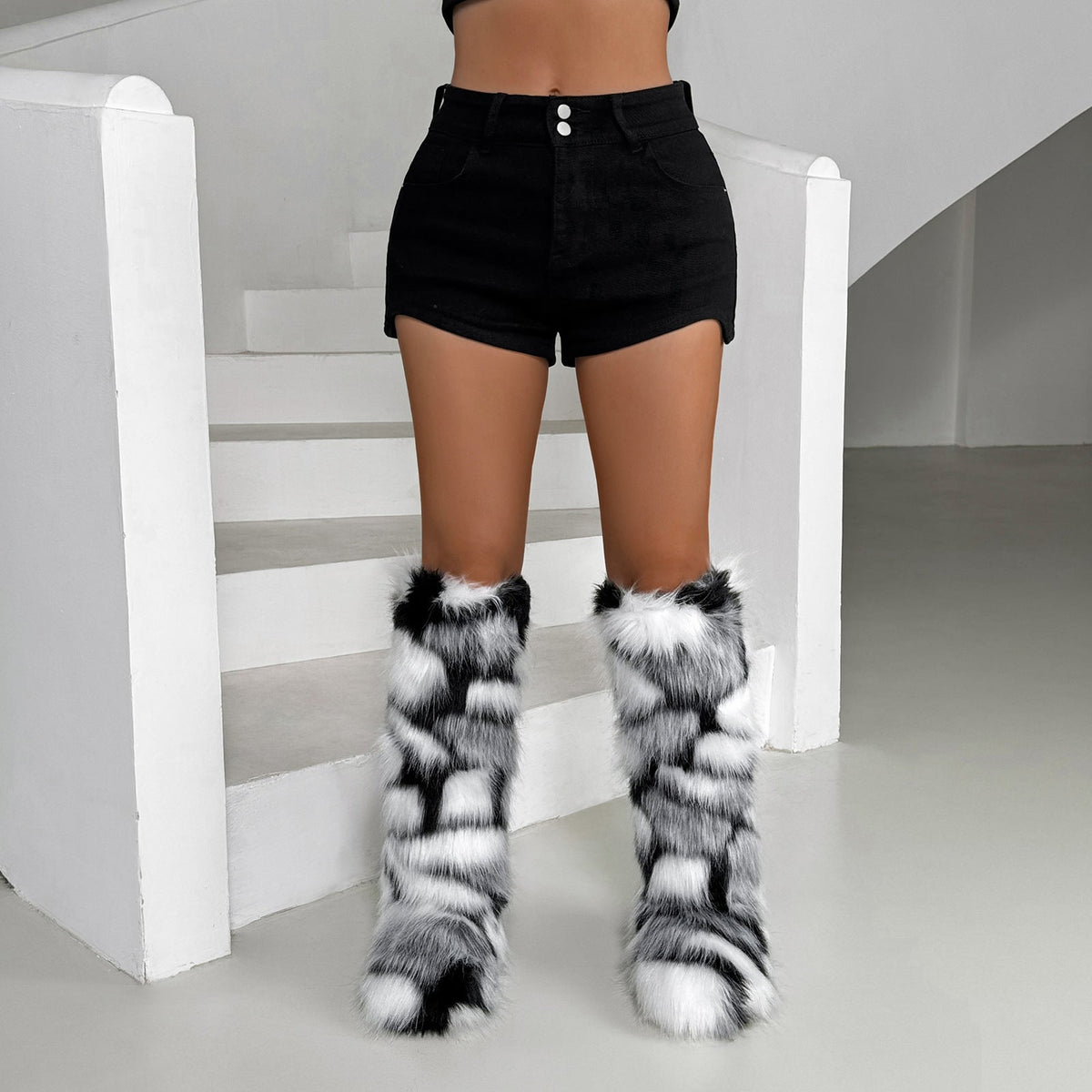 New European And American-style Faux Raccoon-fur Thigh-high Boots