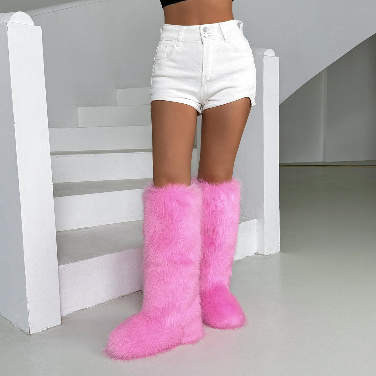 New European And American-style Faux Raccoon-fur Thigh-high Boots
