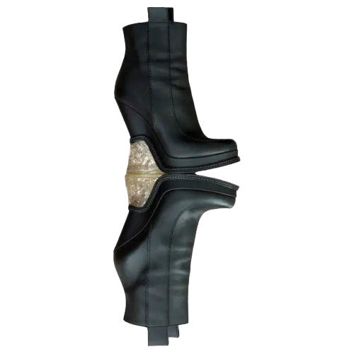 FENDI Black Leather Lucite Ice Heel Ankle Boots, Size 38