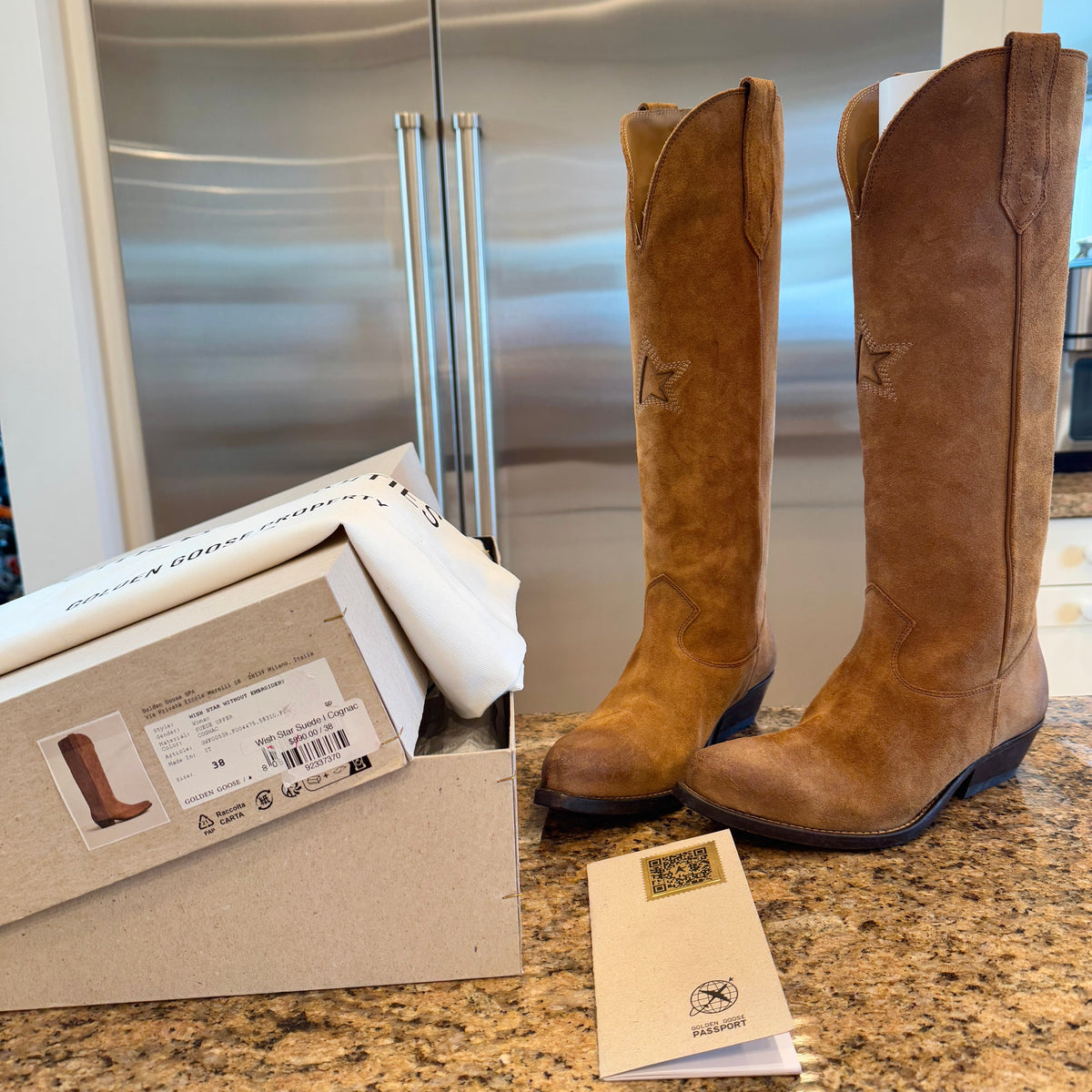 Golden Goose Wish Star Suede Leather Boots in Cognac Brown