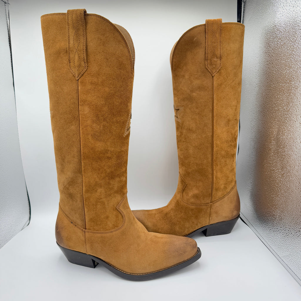 Golden Goose Wish Star Suede Leather Boots in Cognac Brown