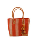 Bora Bora Medium Raffia Straw Basket Bag with Waterfall Pompoms Charm Embellishment