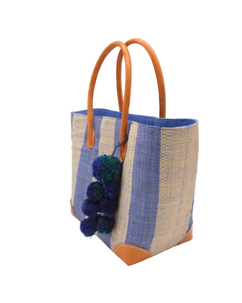 Bora Bora Medium Raffia Straw Basket Bag with Waterfall Pompoms Charm Embellishment