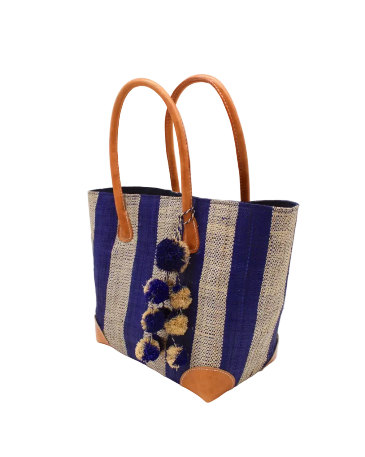 Bora Bora Medium Raffia Straw Basket Bag with Waterfall Pompoms Charm Embellishment