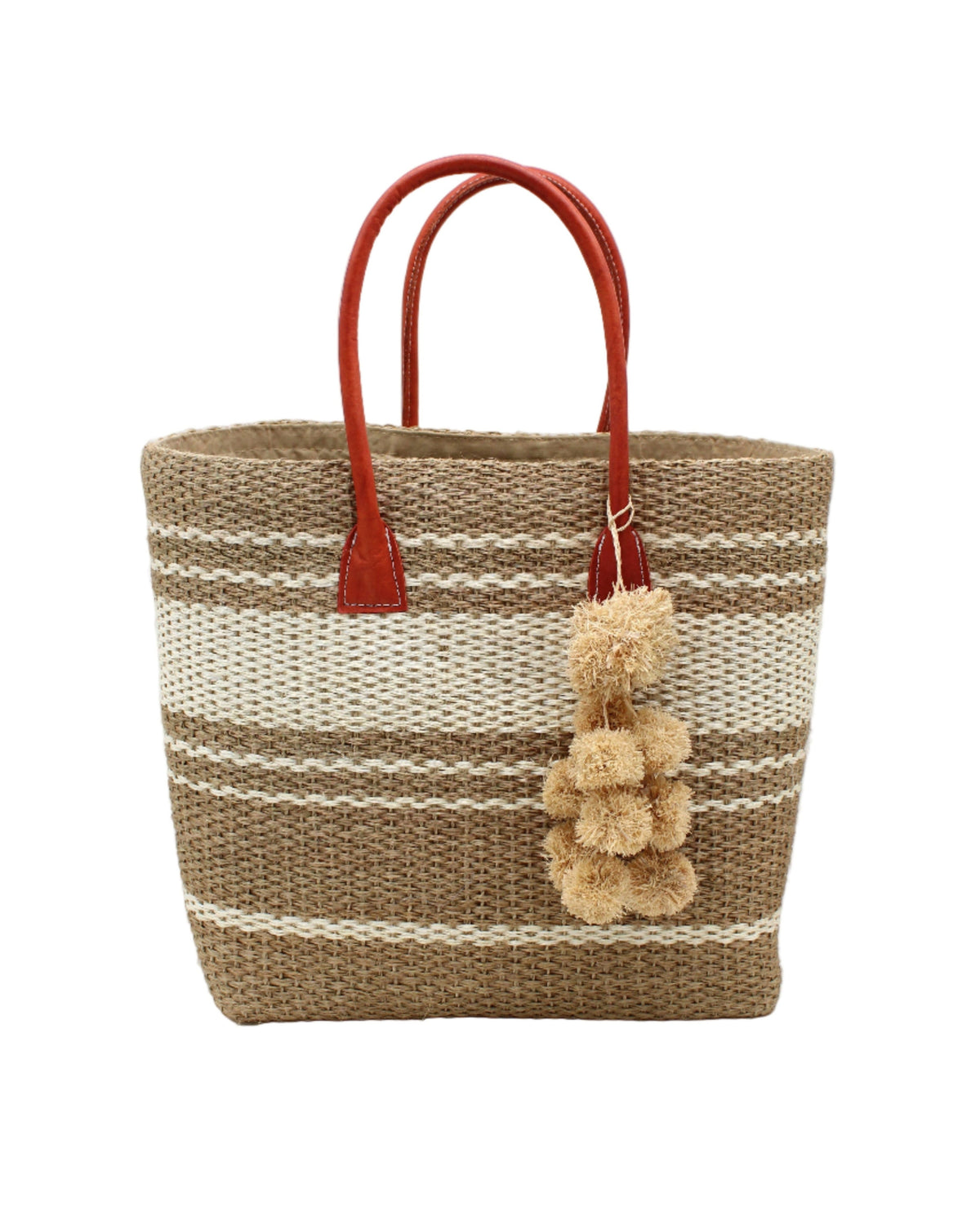 Cabrillo Large Sisal Basket Bag with Waterfall Pompoms Charm Embellishment