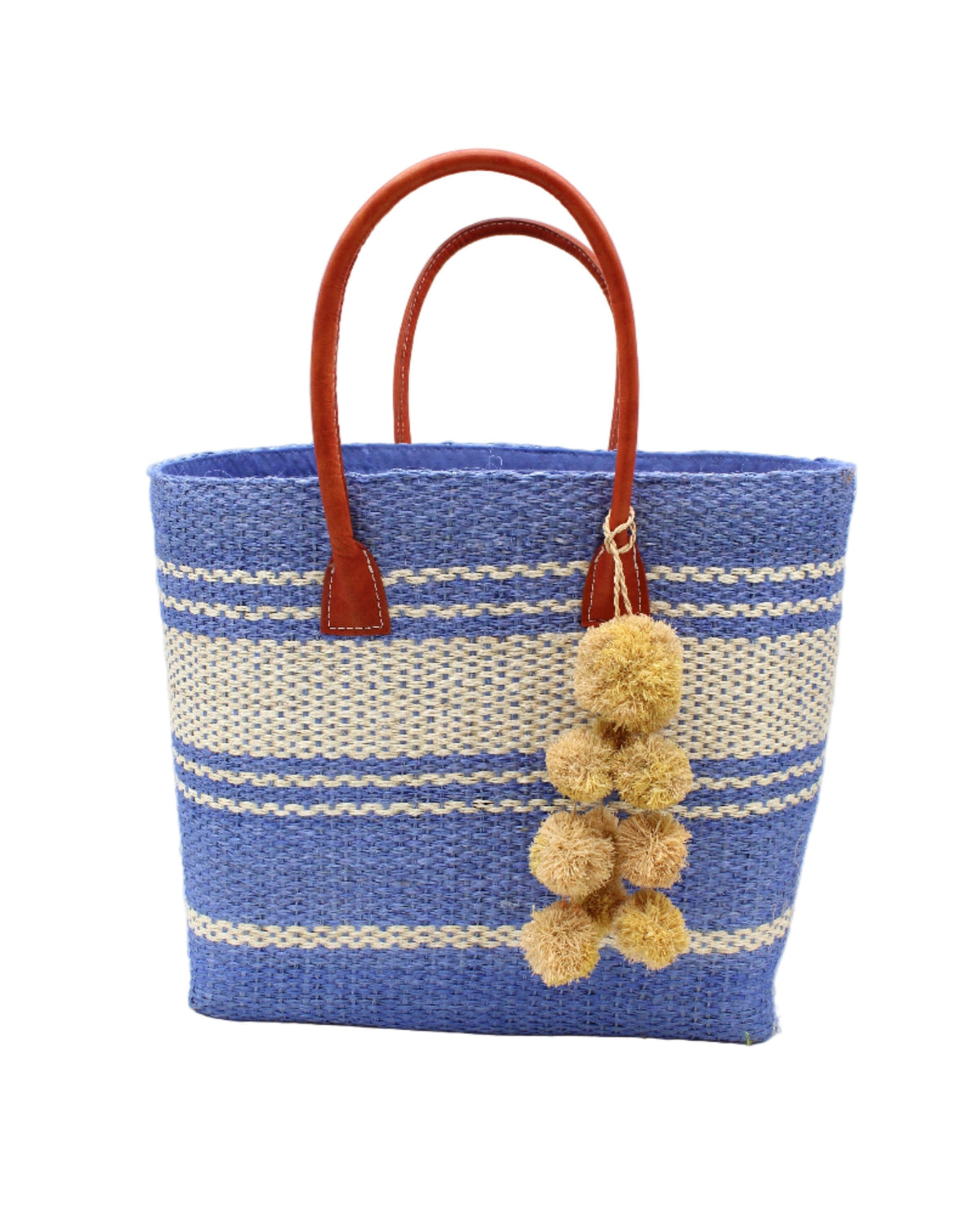 Cabrillo Large Sisal Basket Bag with Waterfall Pompoms Charm Embellishment