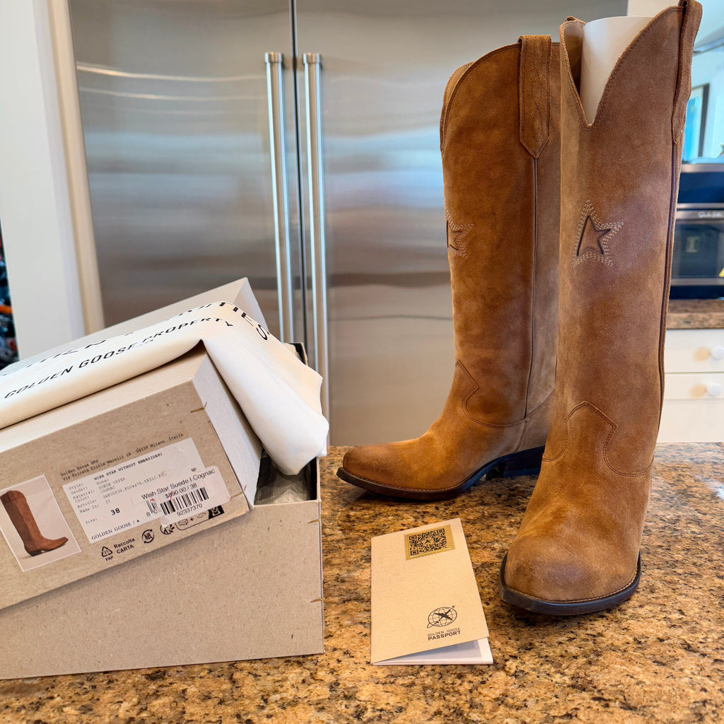 Golden Goose Wish Star Suede Leather Boots in Cognac Brown