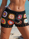 Beach Pants Women Clothing Color Random Hand Hook Floral Block Stitching Grandmother Grid Hip Pants Low Waisted Shorts