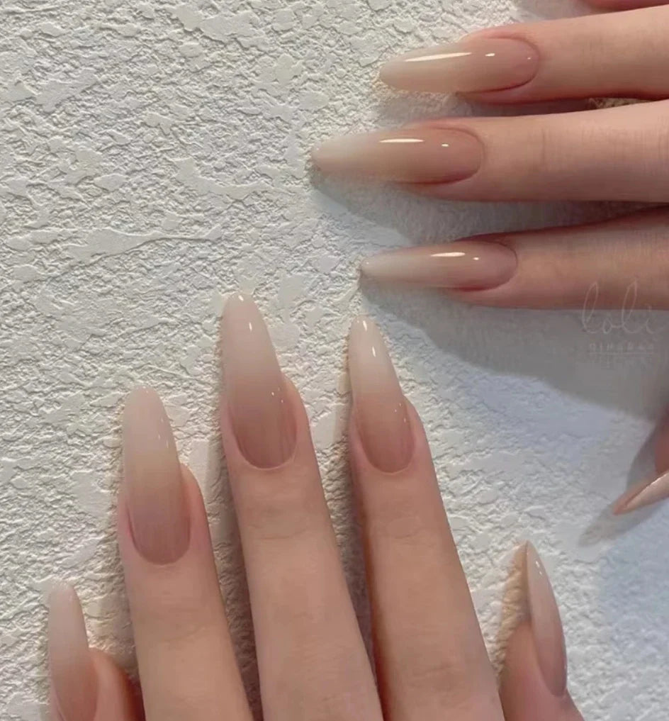 24-piece Long French Minimalist Gradient Fingernail with 1 Jelly and 1 Nail File