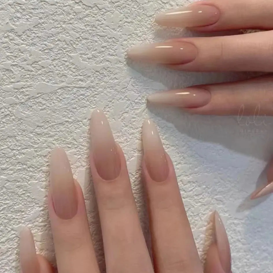 24-piece Long French Minimalist Gradient Fingernail with 1 Jelly and 1 Nail File