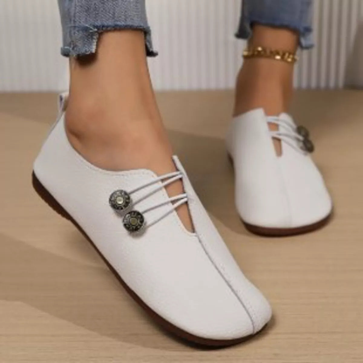 Casual Button Detail Slip-Ons