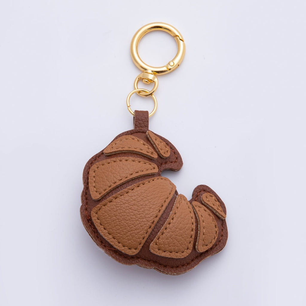 18K Gold Filled Croissant Baked Pastry Leather Bag Charm Keychain Push Gate Key Ring Accessories | WB-00098