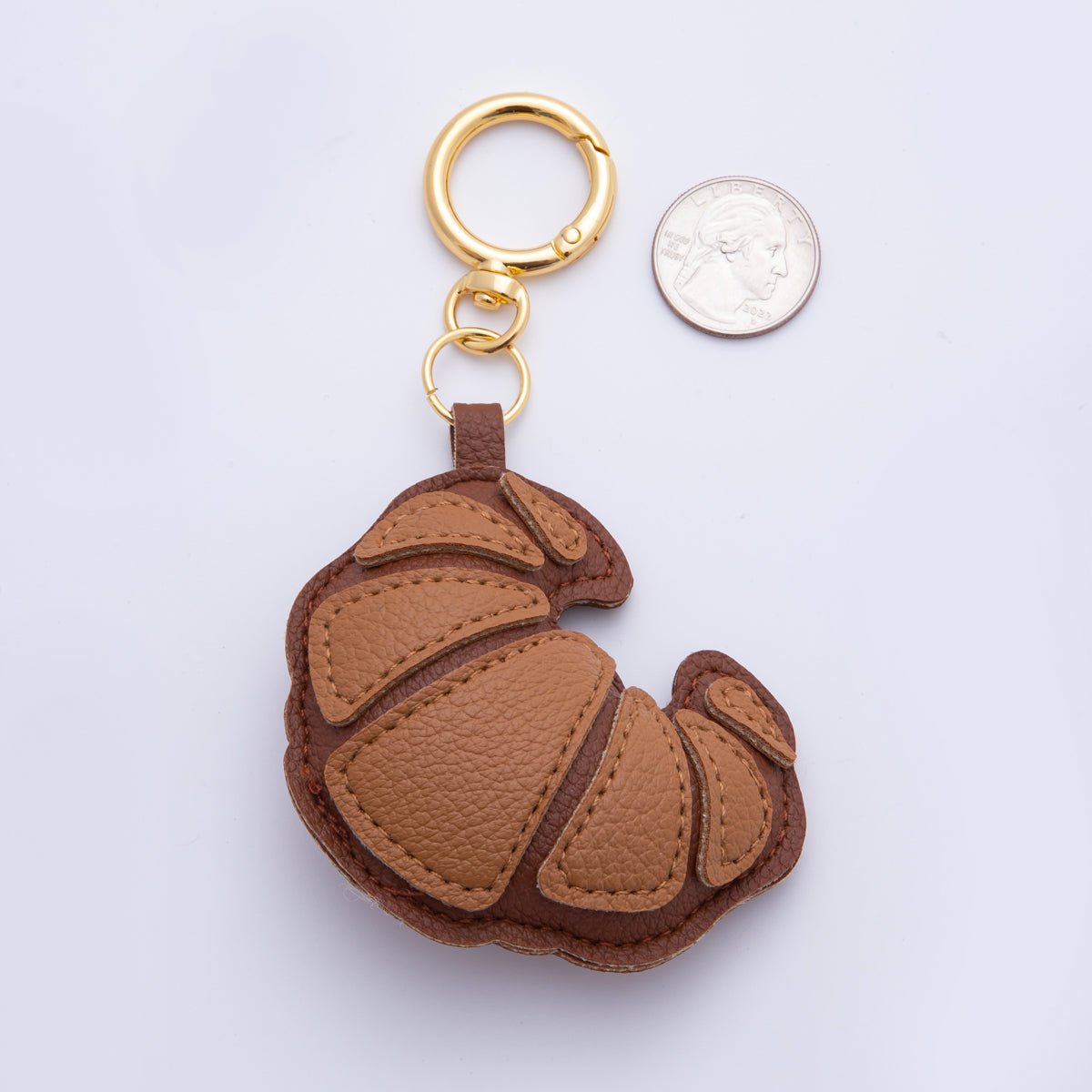 18K Gold Filled Croissant Baked Pastry Leather Bag Charm Keychain Push Gate Key Ring Accessories | WB-00098