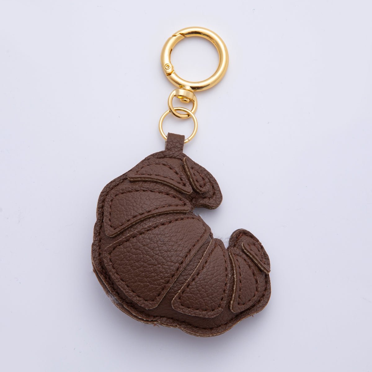 18K Gold Filled Croissant Baked Pastry Leather Bag Charm Keychain Push Gate Key Ring Accessories | WB-00098