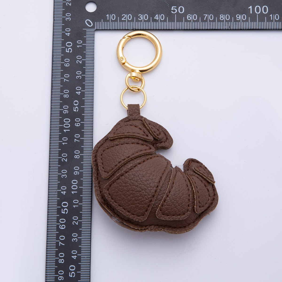 18K Gold Filled Croissant Baked Pastry Leather Bag Charm Keychain Push Gate Key Ring Accessories | WB-00098