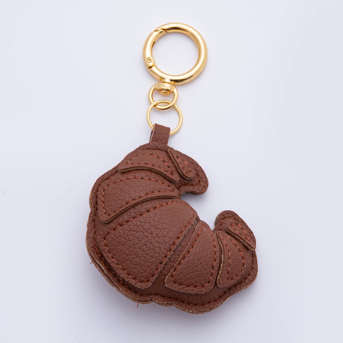 18K Gold Filled Croissant Baked Pastry Leather Bag Charm Keychain Push Gate Key Ring Accessories | WB-00098