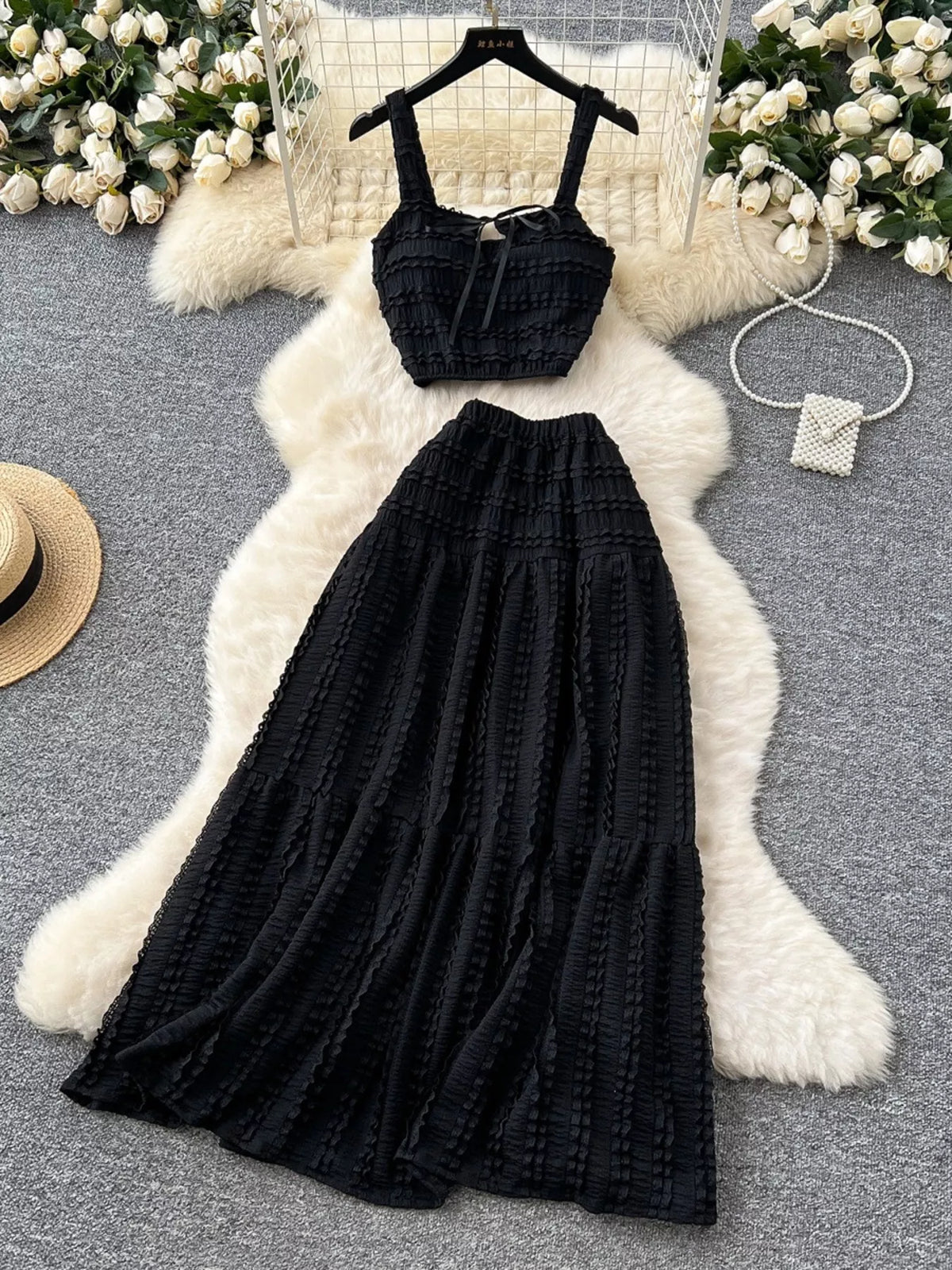 Ruched Crop Top and Maxi Skirt Set