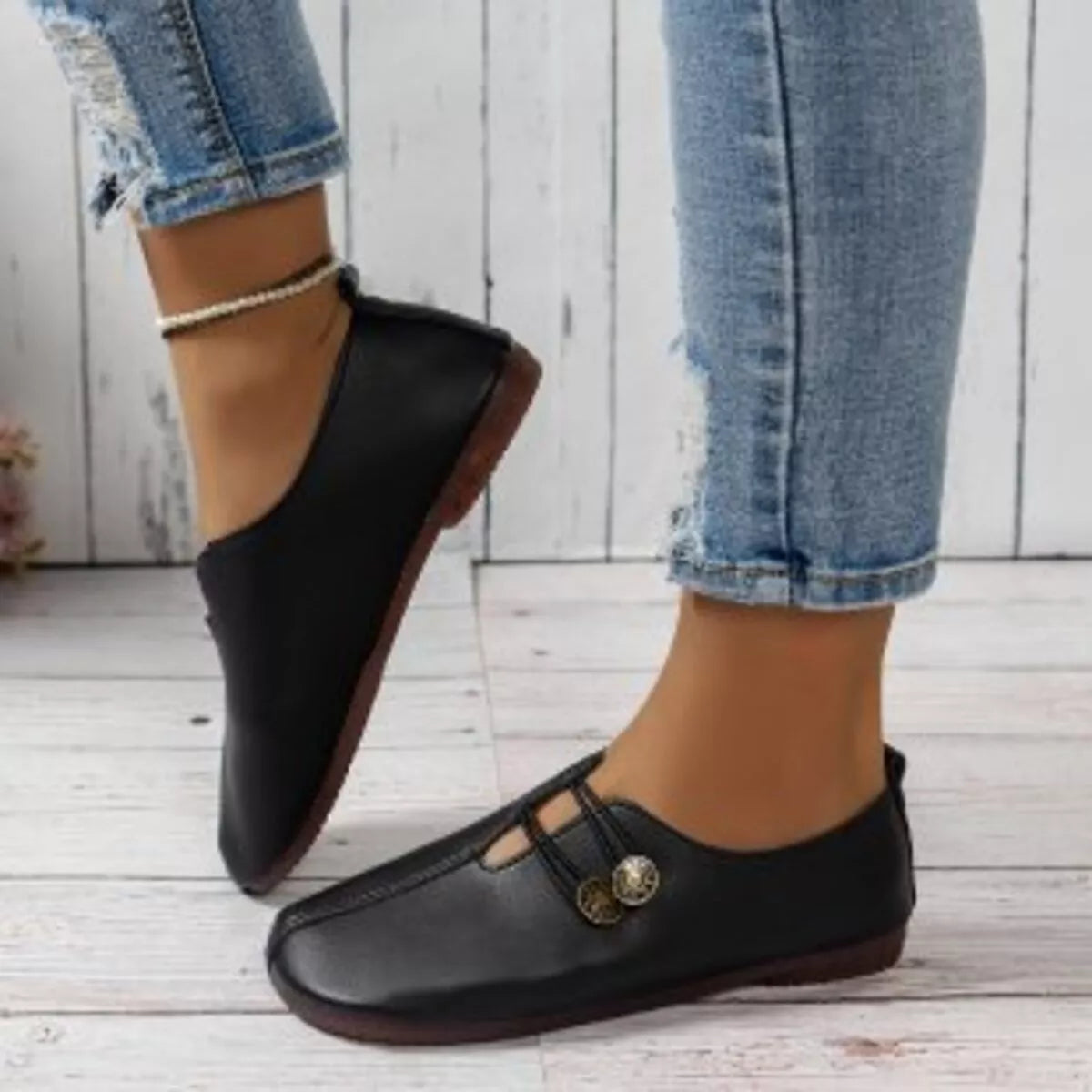 Casual Button Detail Slip-Ons