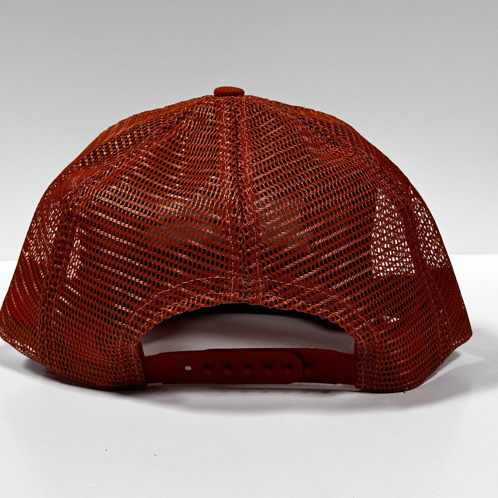 Fn Truckin red on Vintage Burnt Orange Mesh Trucker Snapback Hat Cap Custom Embroidery