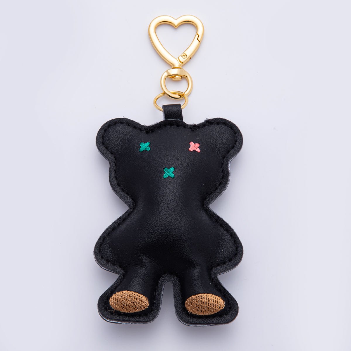 18K Gold Filled Light Brown, Black, Dark Brown, Pink Bear Leather Plush Bag Charm Keychain Heart Key Ring Accessories | WB-00042 ~ WB-00045