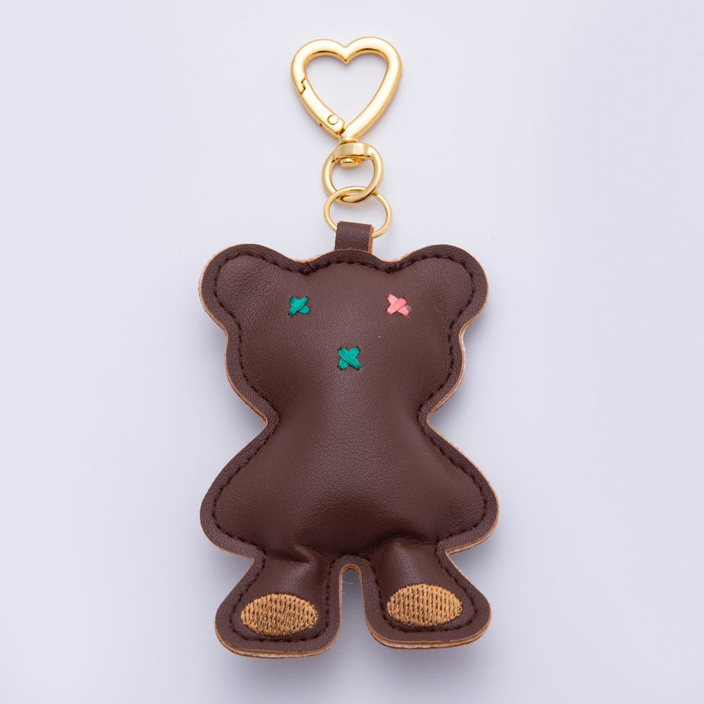 18K Gold Filled Light Brown, Black, Dark Brown, Pink Bear Leather Plush Bag Charm Keychain Heart Key Ring Accessories | WB-00042 ~ WB-00045