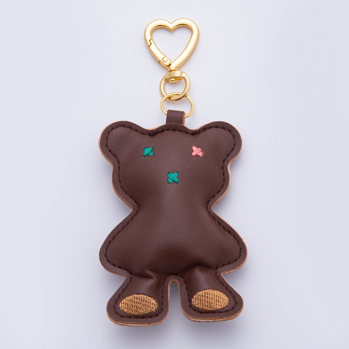 18K Gold Filled Light Brown, Black, Dark Brown, Pink Bear Leather Plush Bag Charm Keychain Heart Key Ring Accessories | WB-00042 ~ WB-00045