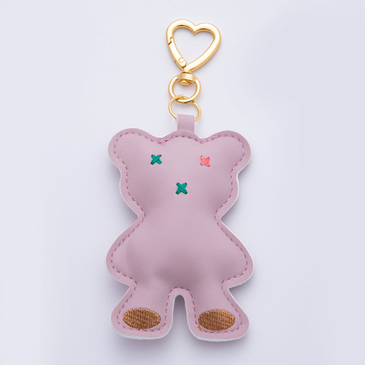 18K Gold Filled Light Brown, Black, Dark Brown, Pink Bear Leather Plush Bag Charm Keychain Heart Key Ring Accessories | WB-00042 ~ WB-00045