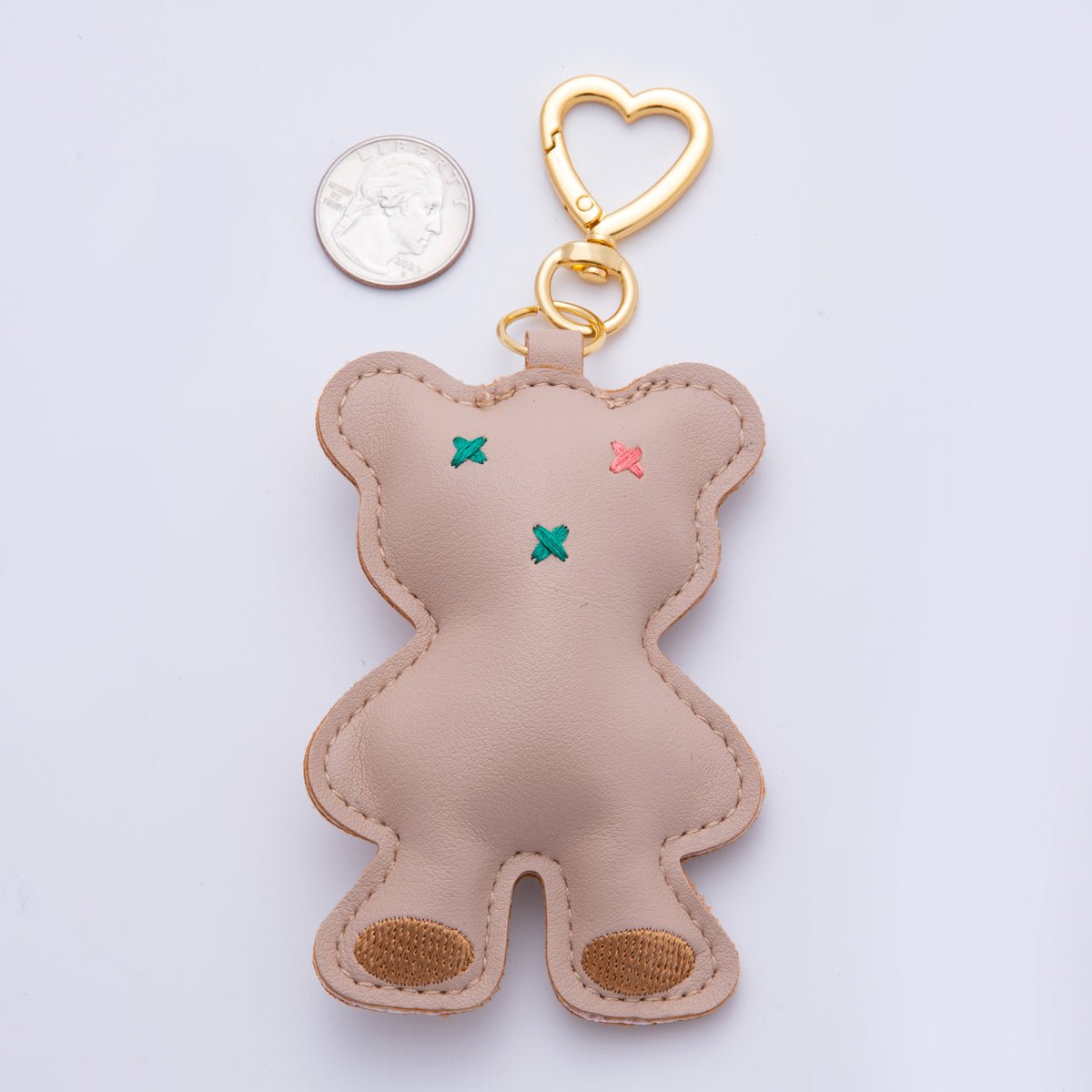 18K Gold Filled Light Brown, Black, Dark Brown, Pink Bear Leather Plush Bag Charm Keychain Heart Key Ring Accessories | WB-00042 ~ WB-00045