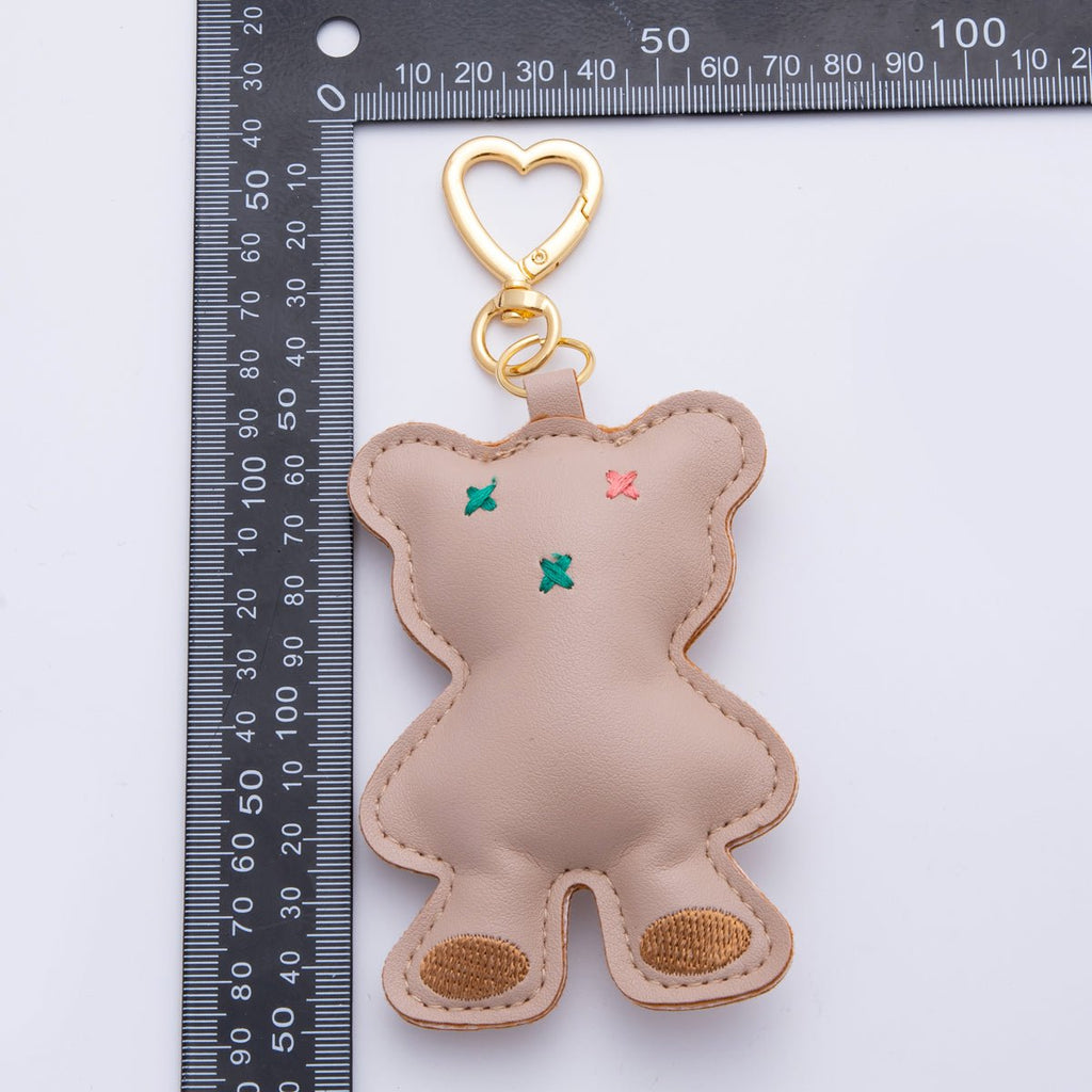 18K Gold Filled Light Brown, Black, Dark Brown, Pink Bear Leather Plush Bag Charm Keychain Heart Key Ring Accessories | WB-00042 ~ WB-00045
